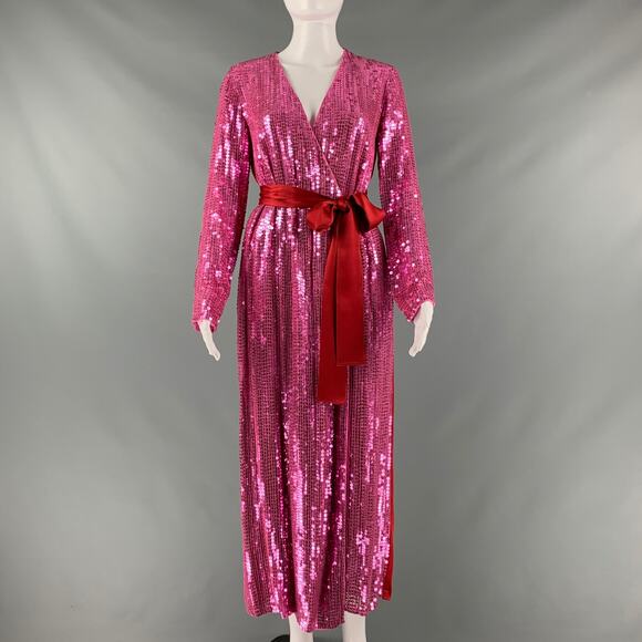 ATTICO Size 2 Pink Red Viscose Sequined Wrap Dress - Picture 1 of 8